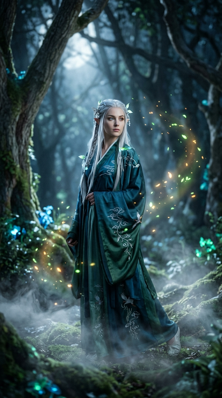 Elven Enchantress in Moonlit Grove