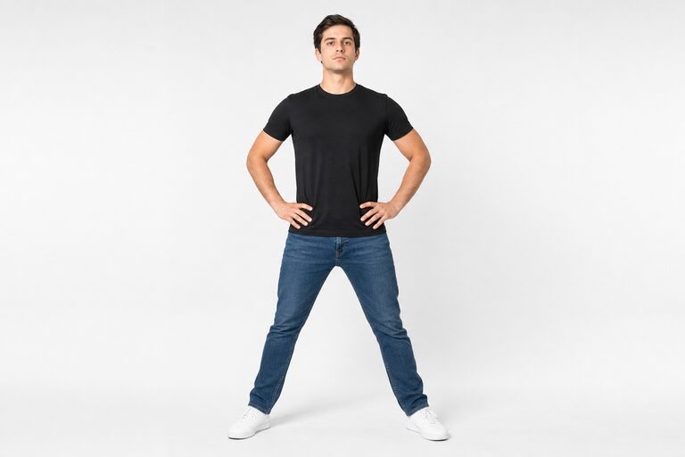 Power Stance — feet planted wide, shoulders squared